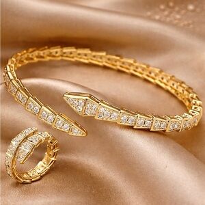 Serpenti Gold Snake Zircon Crystal Bracelet&Ring Set